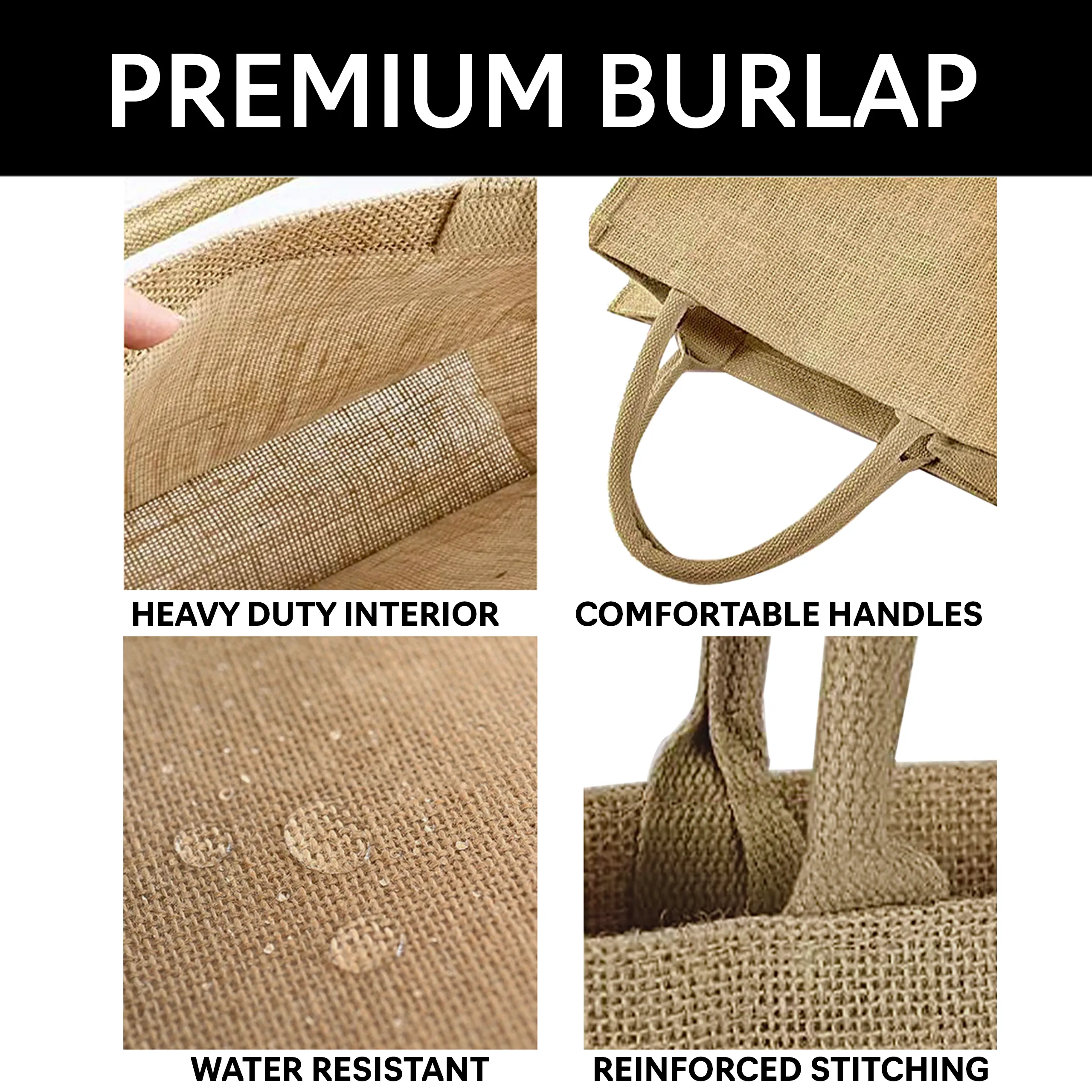 totes. Extra Large Burlap Bag with Handles 3 Pack