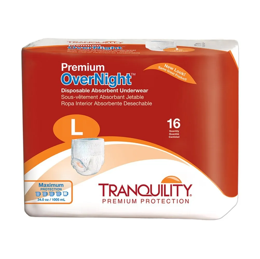 Tranquility Premium OverNight Pull-On Diapers Size Large Case/64 (4 bags of 16)