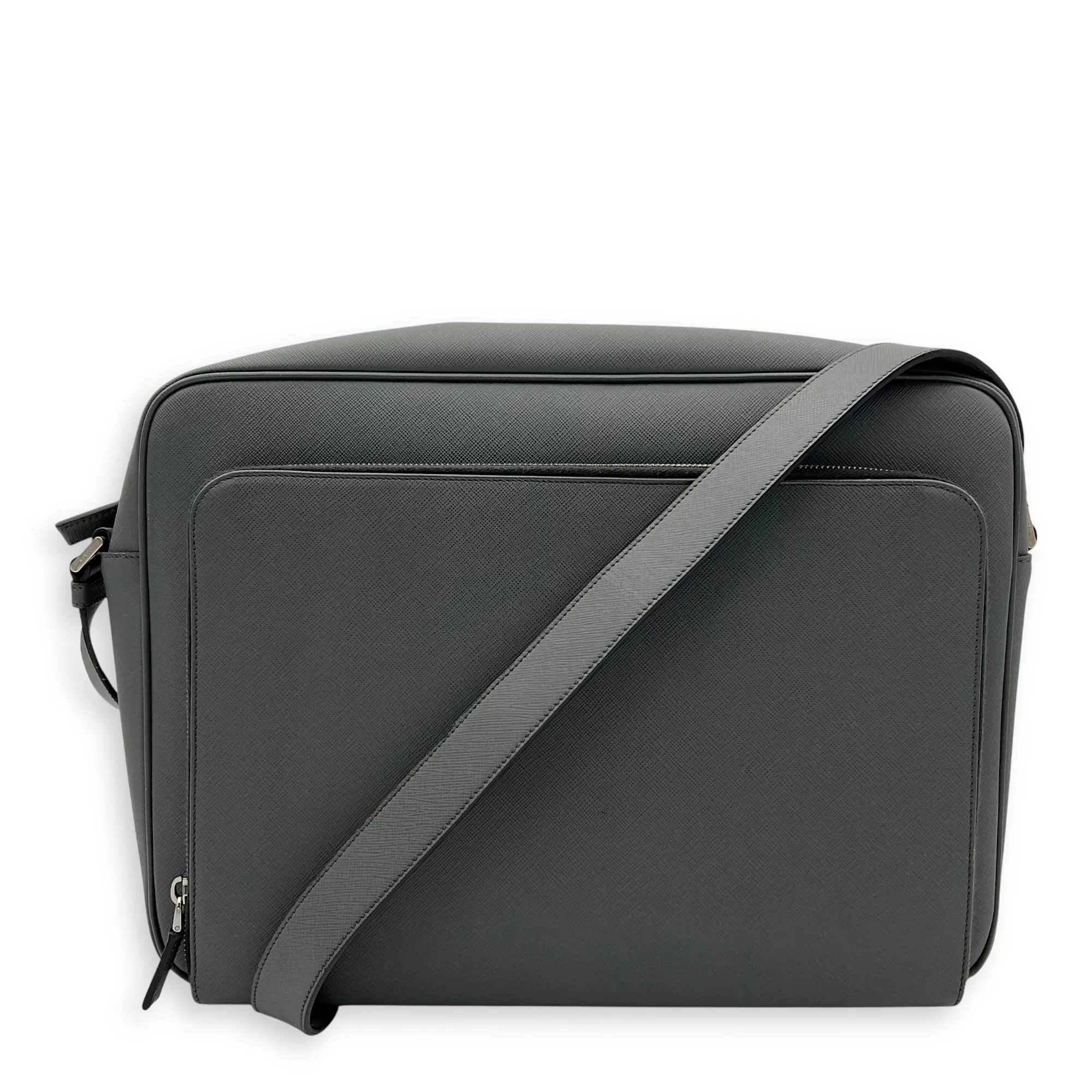 Travel Messenger  Messenger Bag Grey in Saffiano Leather, Silver