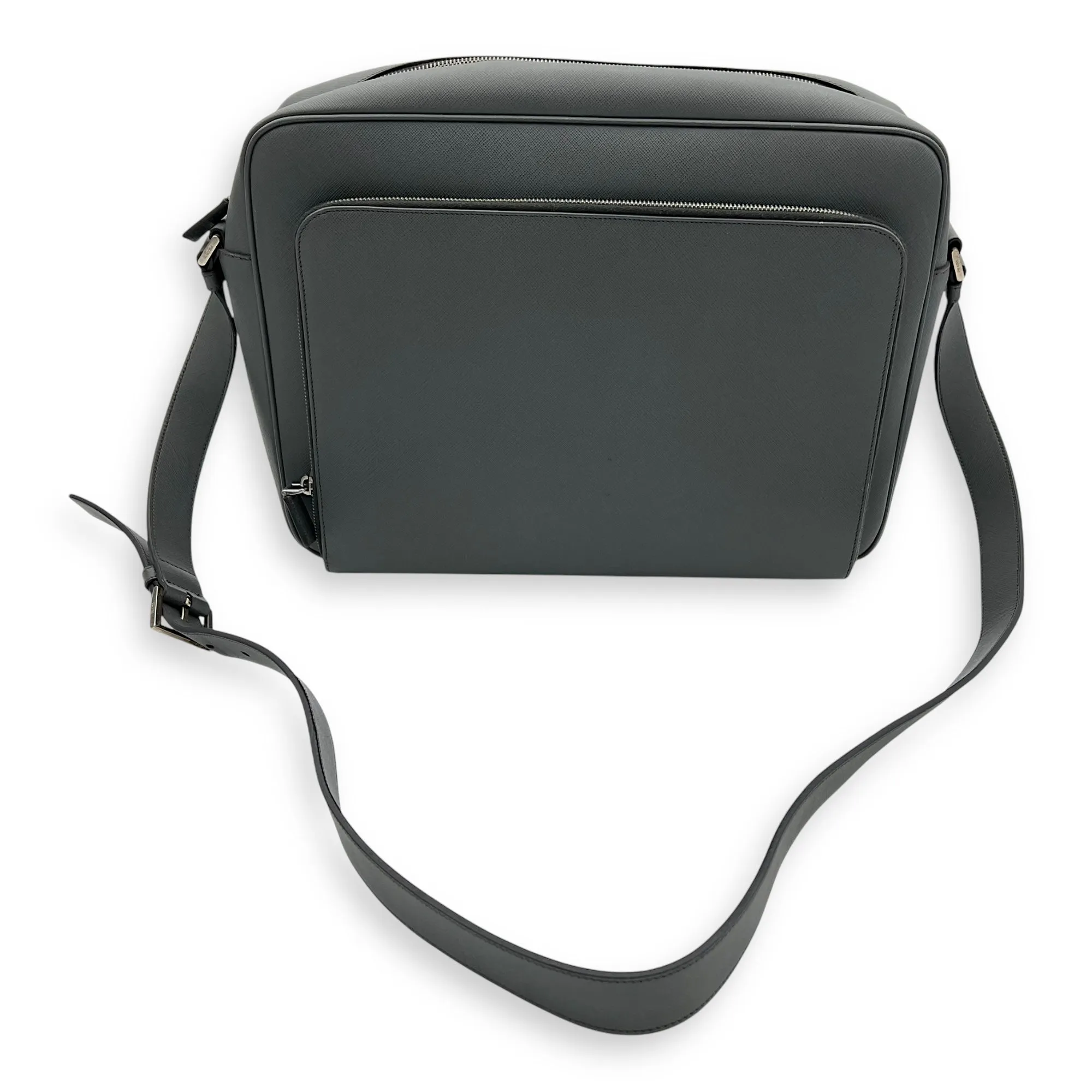 Travel Messenger  Messenger Bag Grey in Saffiano Leather, Silver
