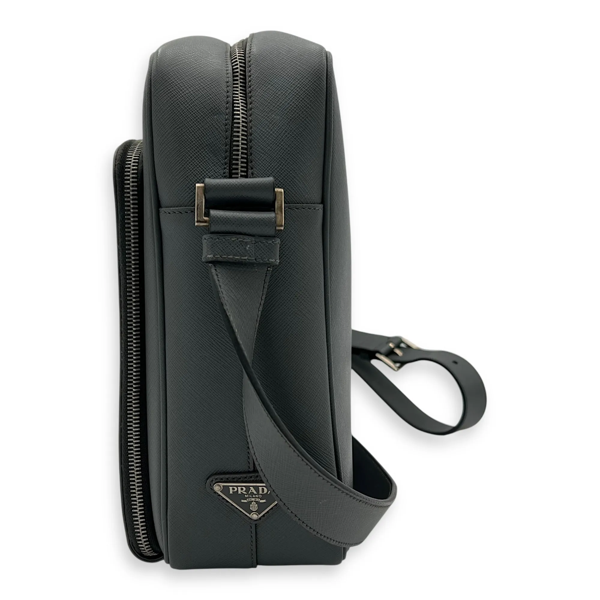 Travel Messenger  Messenger Bag Grey in Saffiano Leather, Silver