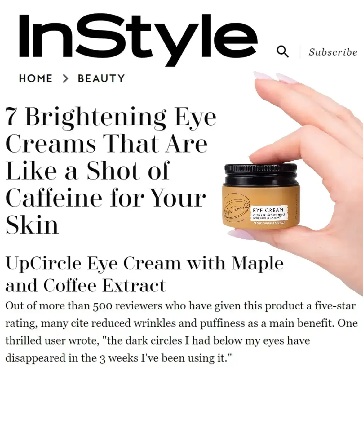 UpCircle Vegan Eye Cream with Cucumber, Hyaluronic Acid   Coffee 15ml