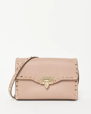 Valentino Blush Leather Flap Lock Rockstud Crossbody Bag