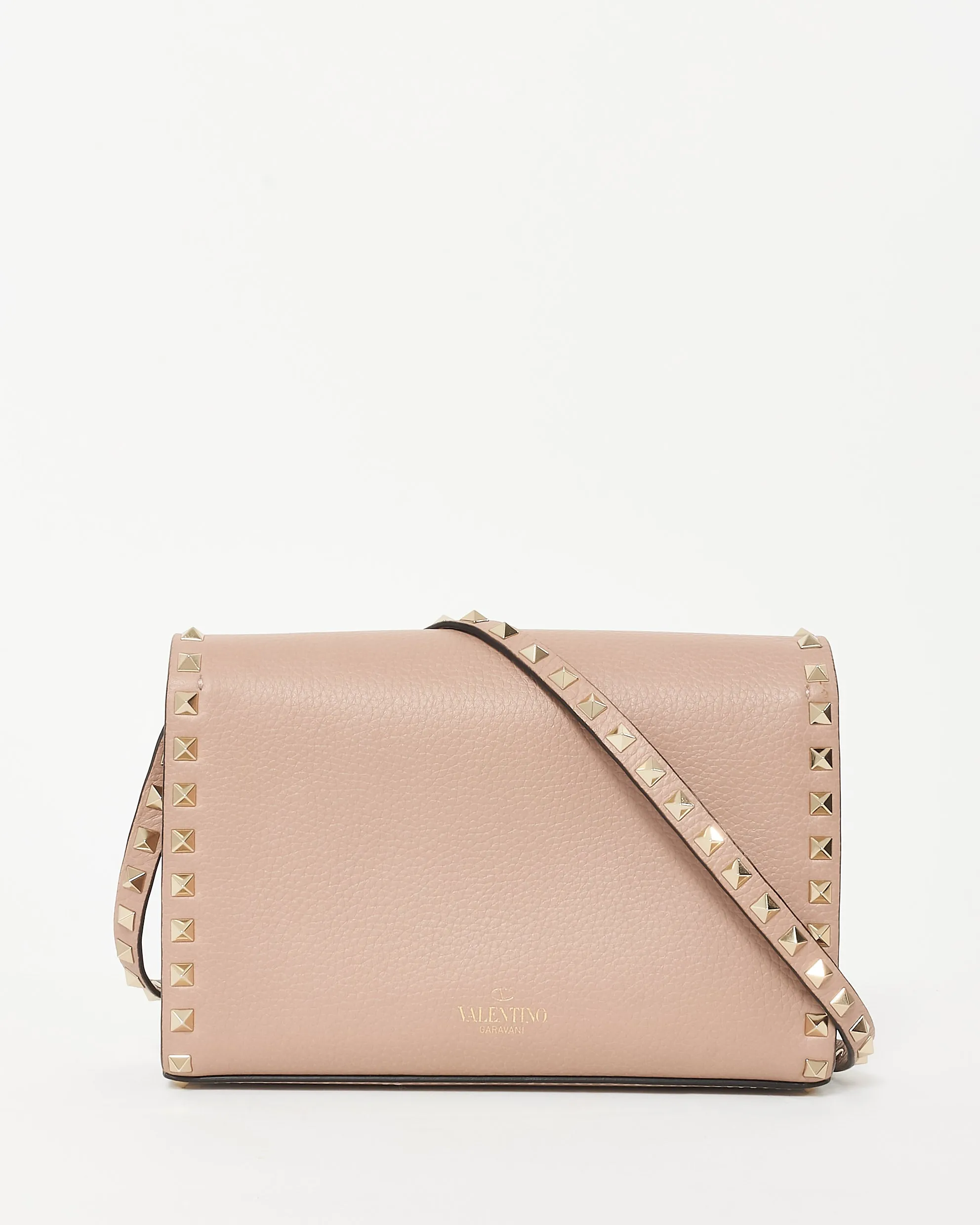 Valentino Blush Leather Flap Lock Rockstud Crossbody Bag