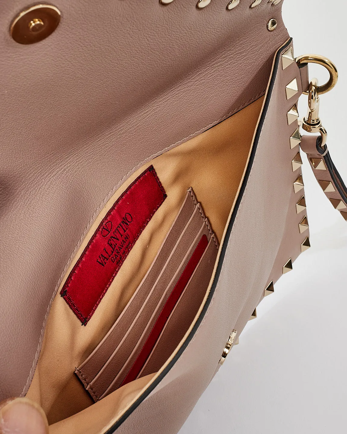 Valentino Blush Pink Leather Rockstud Calfskin Pouch