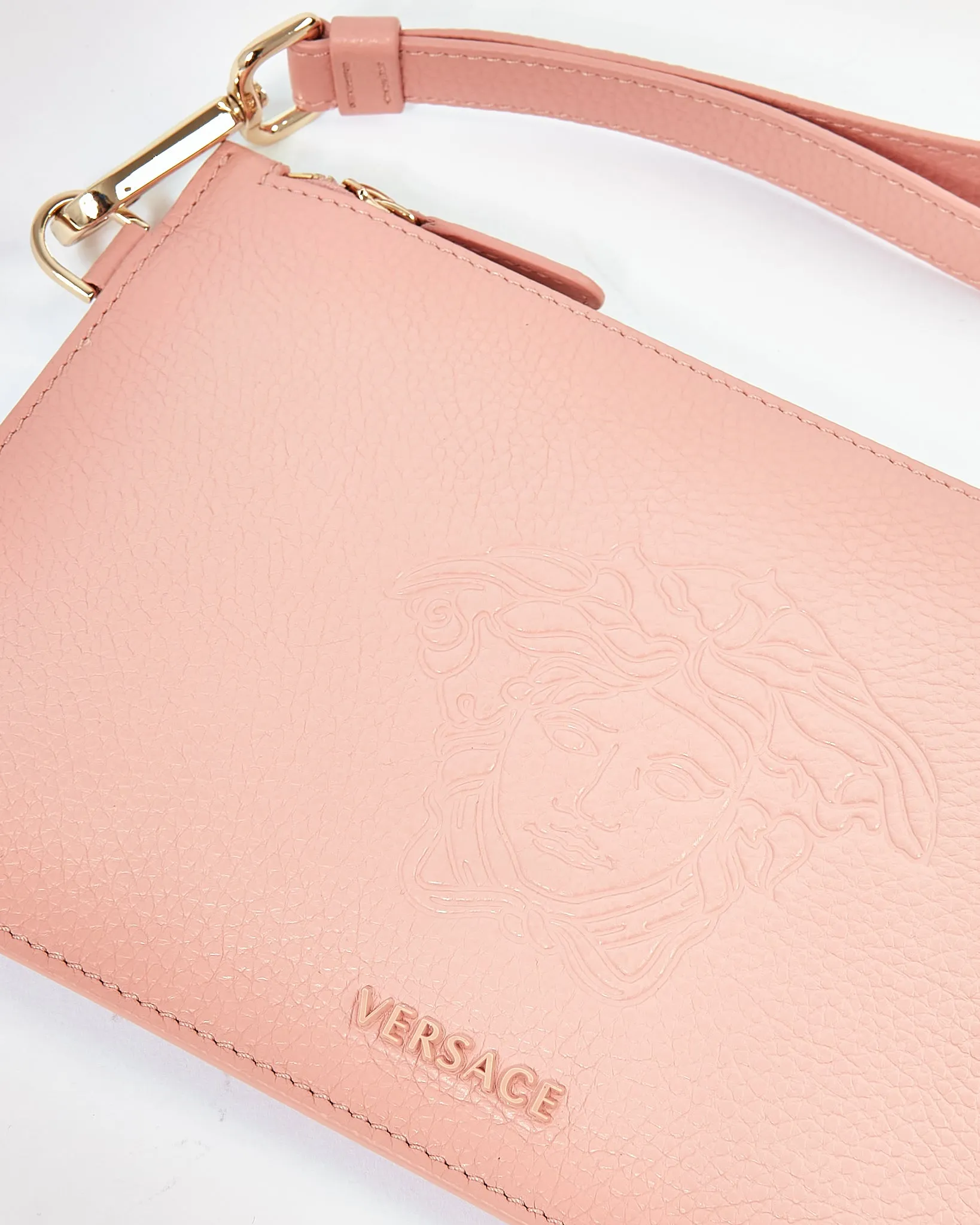 Versace Pink Leather Medusa Head Wristlet Clutch