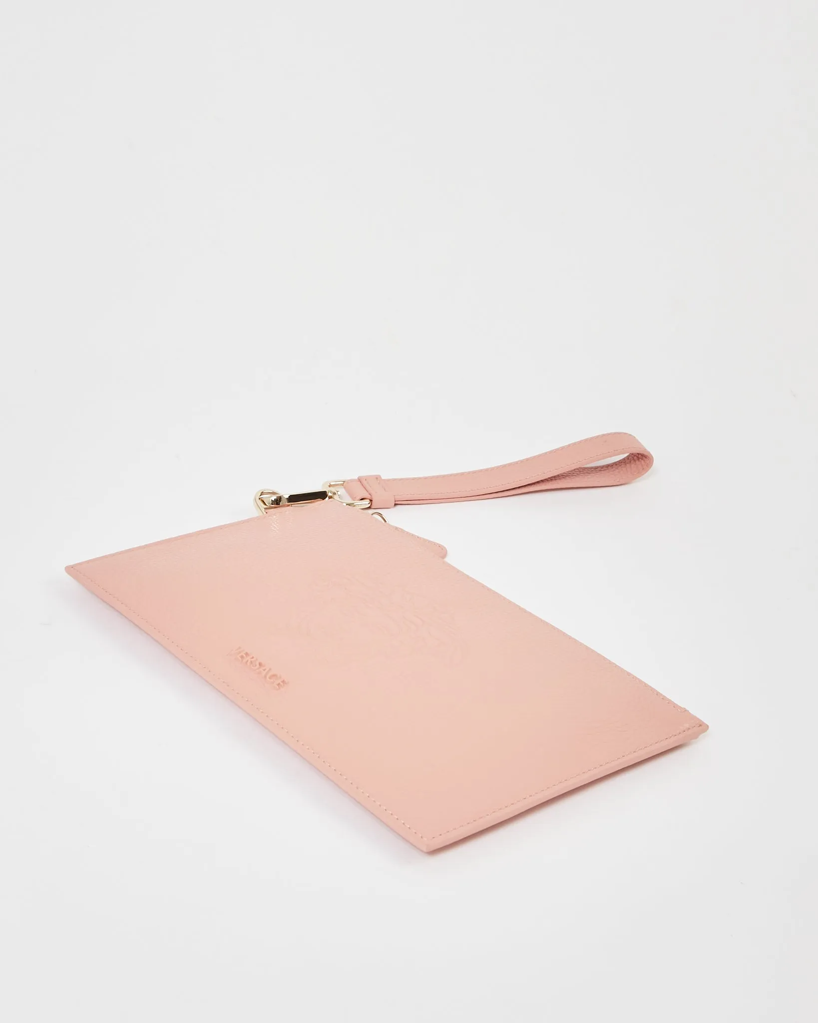 Versace Pink Leather Medusa Head Wristlet Clutch