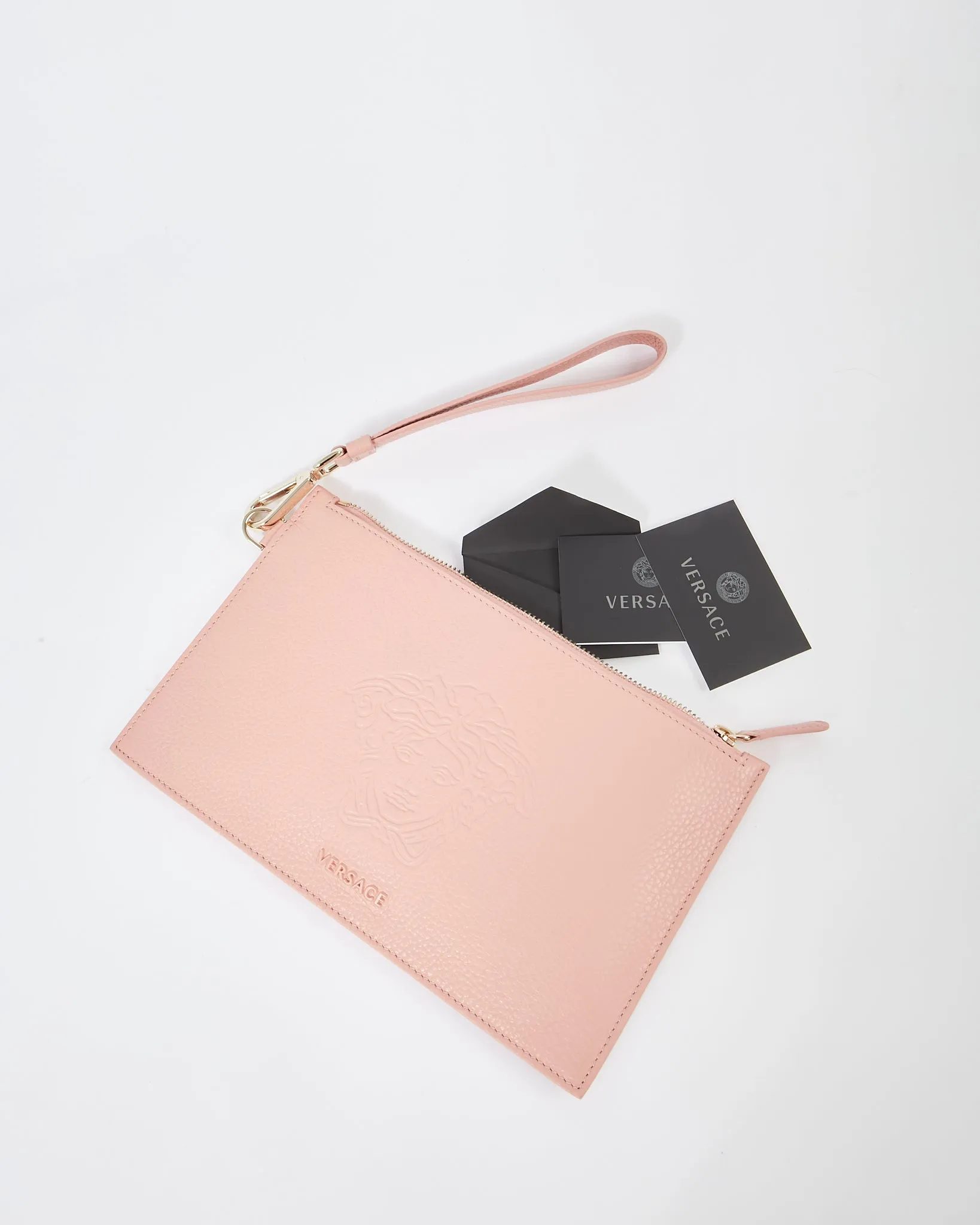 Versace Pink Leather Medusa Head Wristlet Clutch