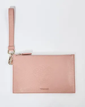Versace Pink Leather Medusa Head Wristlet Clutch