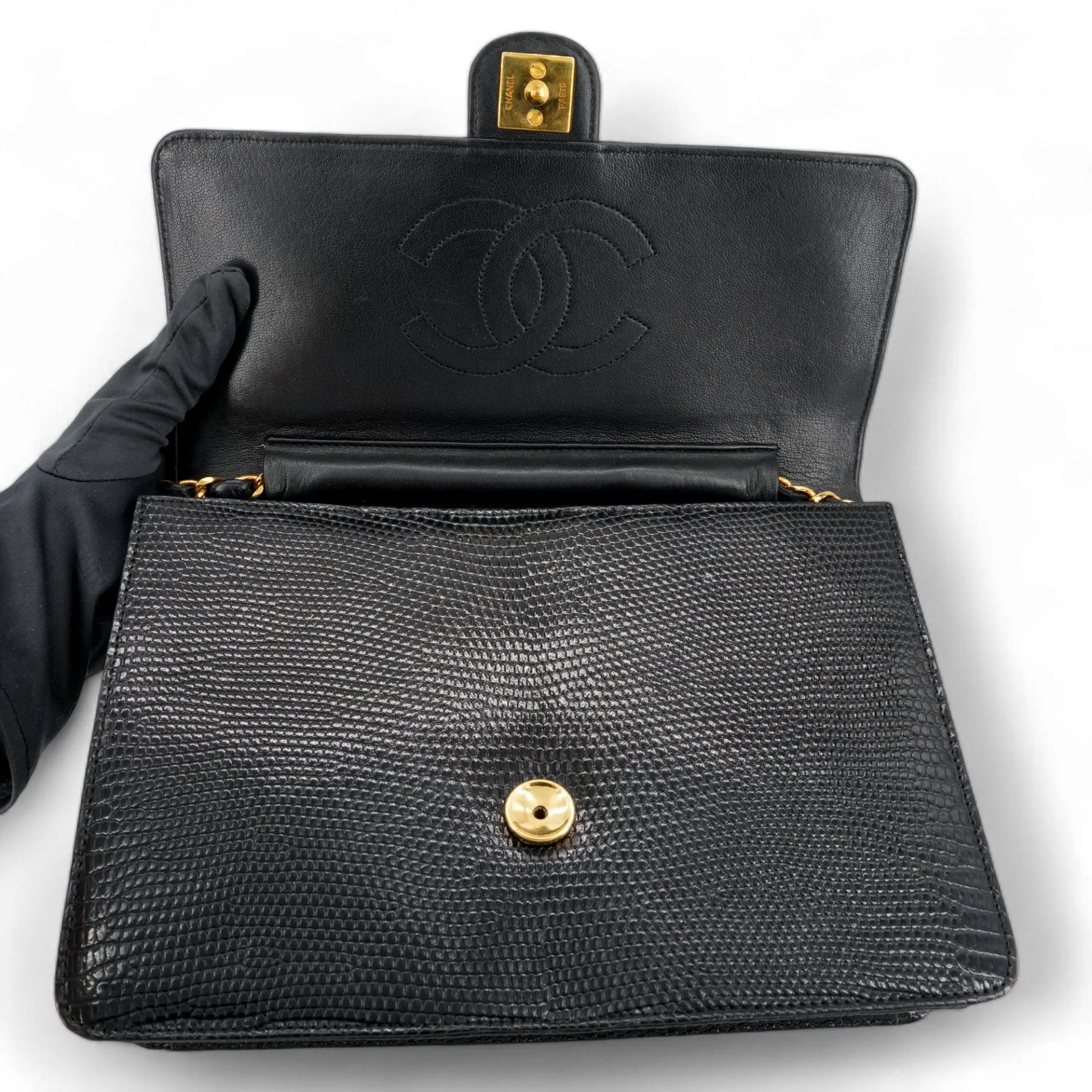 Vintage Black Lizard Single Flap Bag