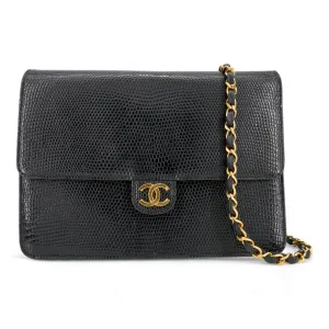 Vintage Black Lizard Single Flap Bag