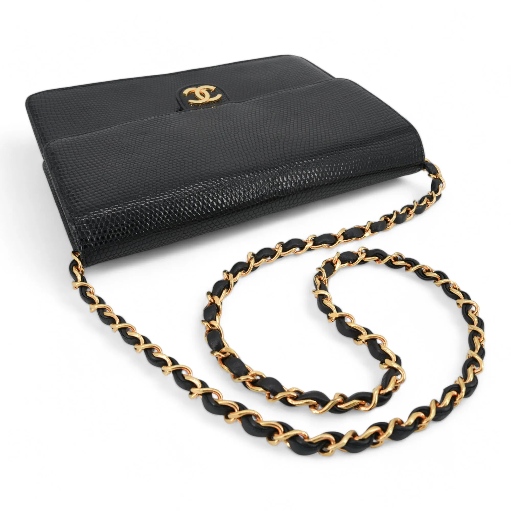 Vintage Black Lizard Single Flap Bag