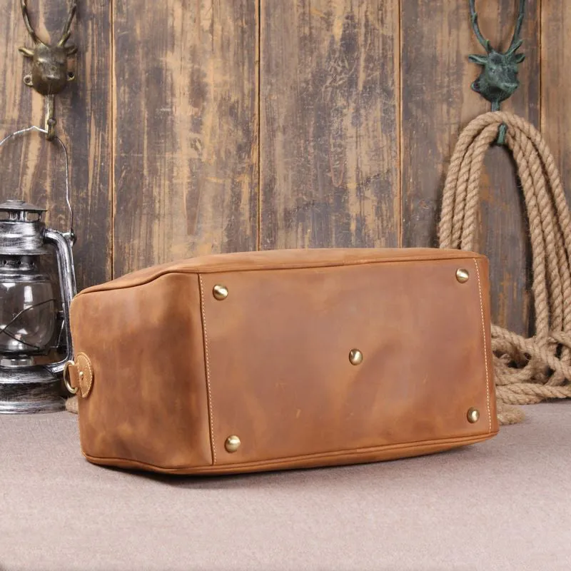 Vintage Brown Full Grain Leather Travel Duffle Bag for Men