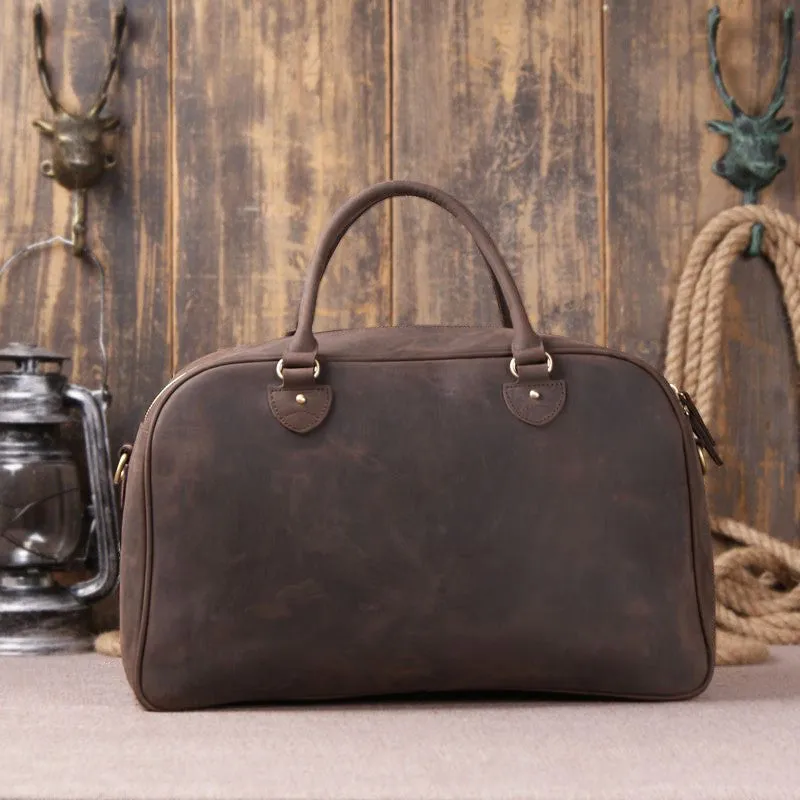 Vintage Brown Full Grain Leather Travel Duffle Bag for Men