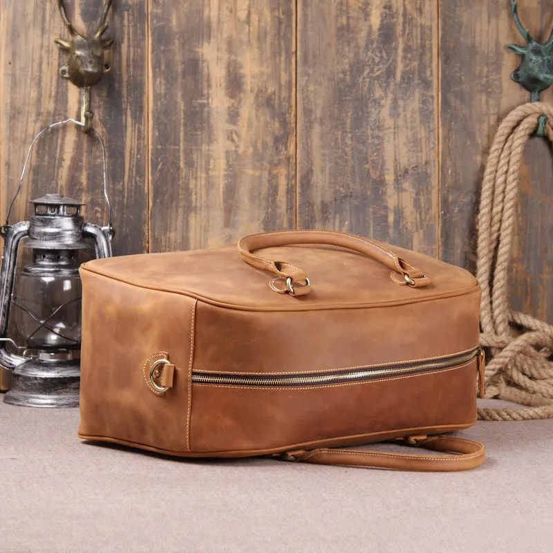 Vintage Brown Full Grain Leather Travel Duffle Bag for Men