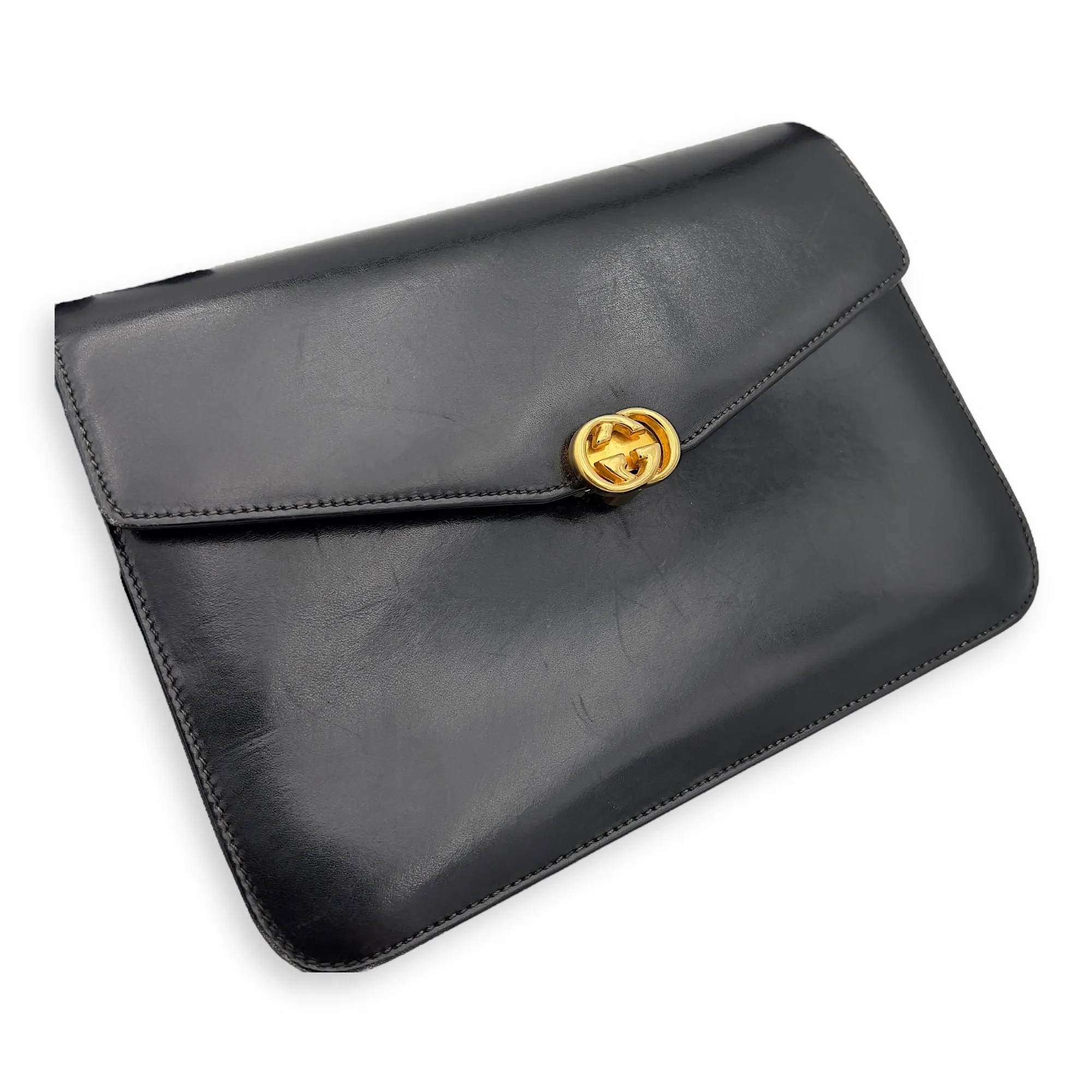 Vintage Card Holder Black in Calfskin, Gold hardware