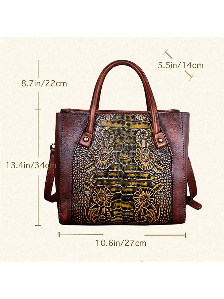 Vintage Casual Simple Leather Embossed Handbag