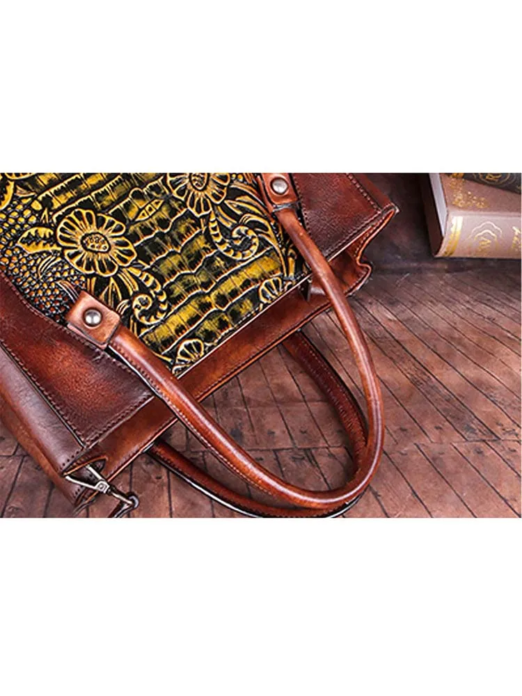 Vintage Casual Simple Leather Embossed Handbag