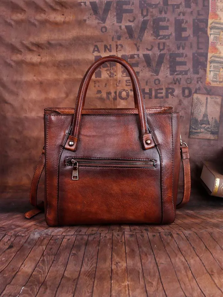 Vintage Casual Simple Leather Embossed Handbag