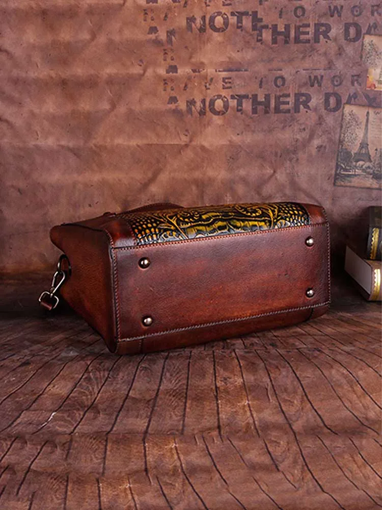 Vintage Casual Simple Leather Embossed Handbag