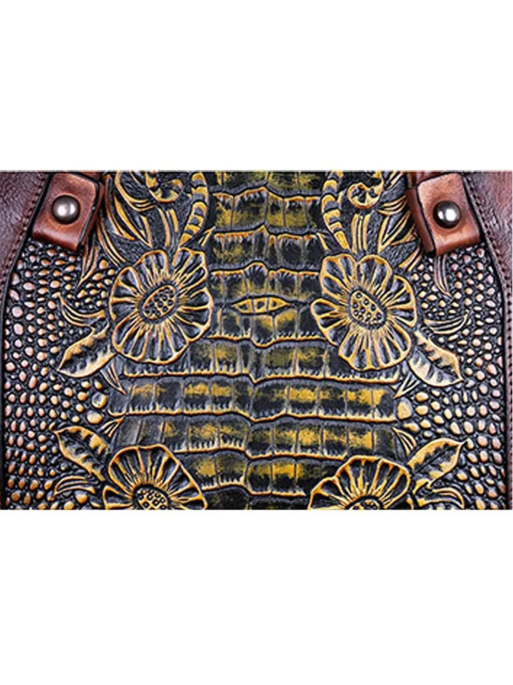 Vintage Casual Simple Leather Embossed Handbag