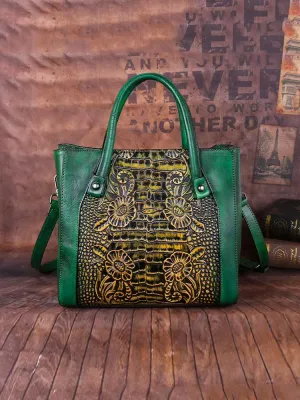 Vintage Casual Simple Leather Embossed Handbag