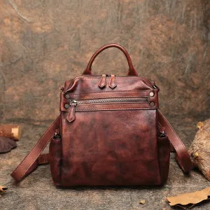 Vintage Coffee Leather Rucksack Bag Womens School Backpack Ladies Leather Backpack Purses