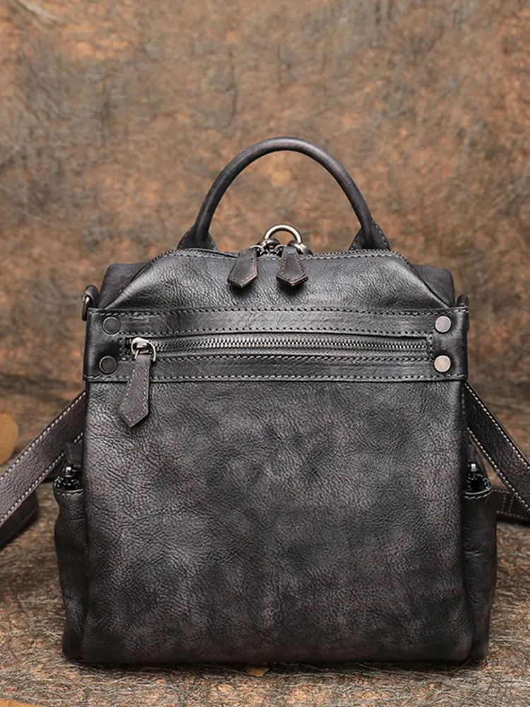 Vintage Coffee Leather Rucksack Bag Womens School Backpack Ladies Leather Backpack Purses