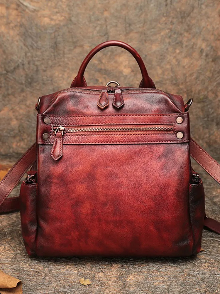 Vintage Coffee Leather Rucksack Bag Womens School Backpack Ladies Leather Backpack Purses