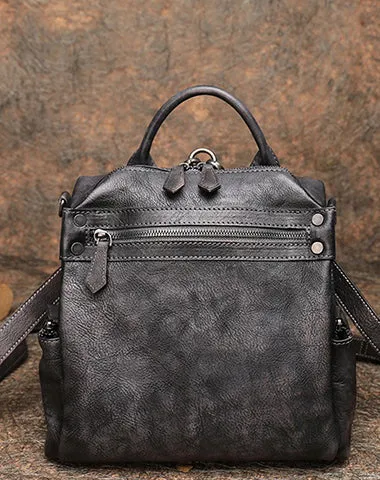 Vintage Coffee Leather Rucksack Bag Womens School Backpack Ladies Leather Backpack Purses