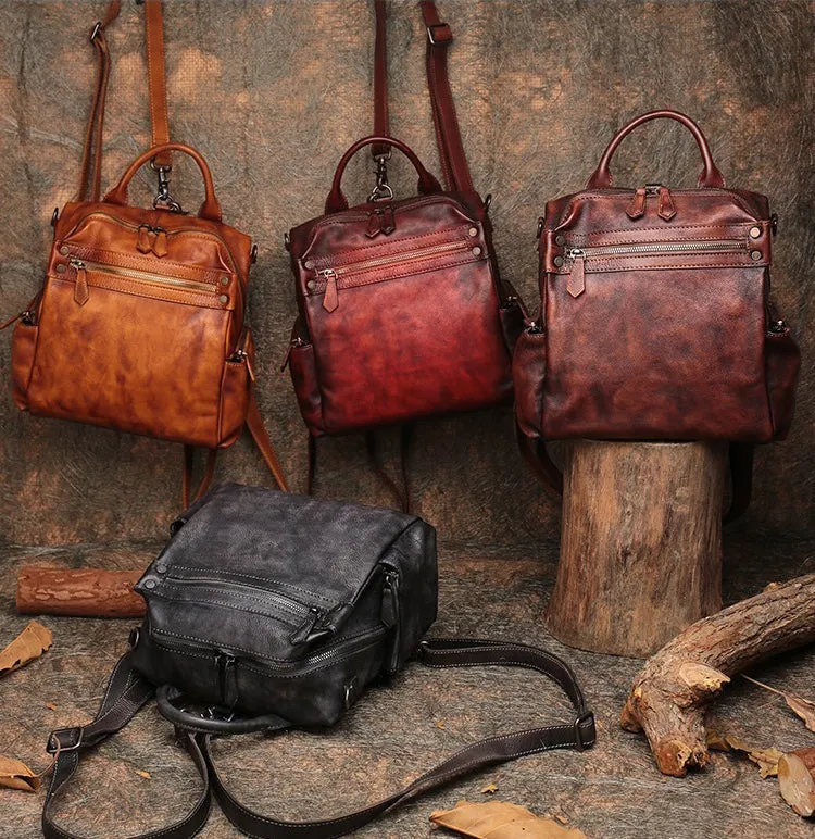 Vintage Coffee Leather Rucksack Bag Womens School Backpack Ladies Leather Backpack Purses