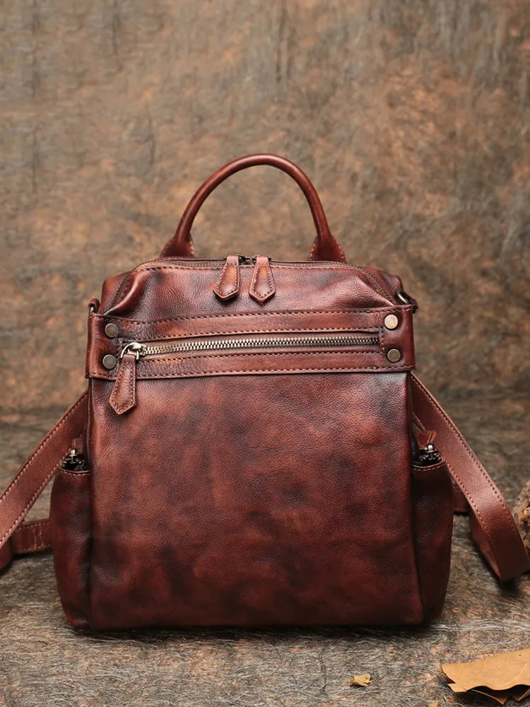 Vintage Coffee Leather Rucksack Bag Womens School Backpack Ladies Leather Backpack Purses