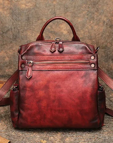 Vintage Coffee Leather Rucksack Bag Womens School Backpack Ladies Leather Backpack Purses