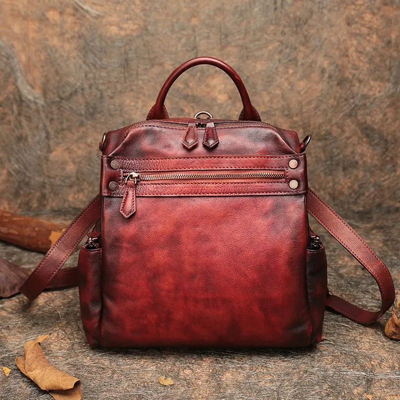 Vintage Coffee Leather Rucksack Bag Womens School Backpack Ladies Leather Backpack Purses