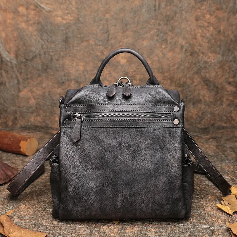 Vintage Coffee Leather Rucksack Bag Womens School Backpack Ladies Leather Backpack Purses