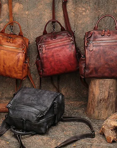 Vintage Coffee Leather Rucksack Bag Womens School Backpack Ladies Leather Backpack Purses
