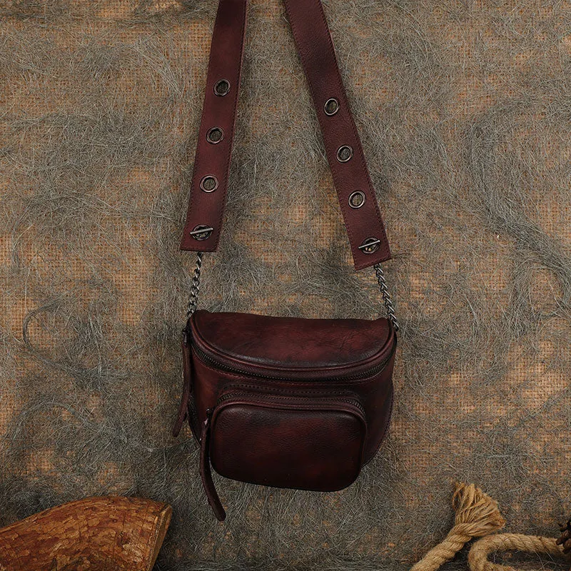 Vintage Coffee Leather Womens Saddle Shoulder Bag Saddle Crossbody Purse for Women