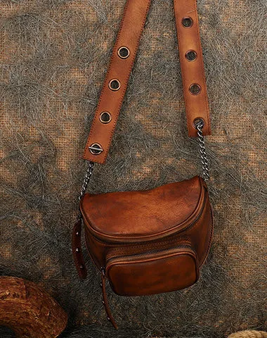 Vintage Coffee Leather Womens Saddle Shoulder Bag Saddle Crossbody Purse for Women