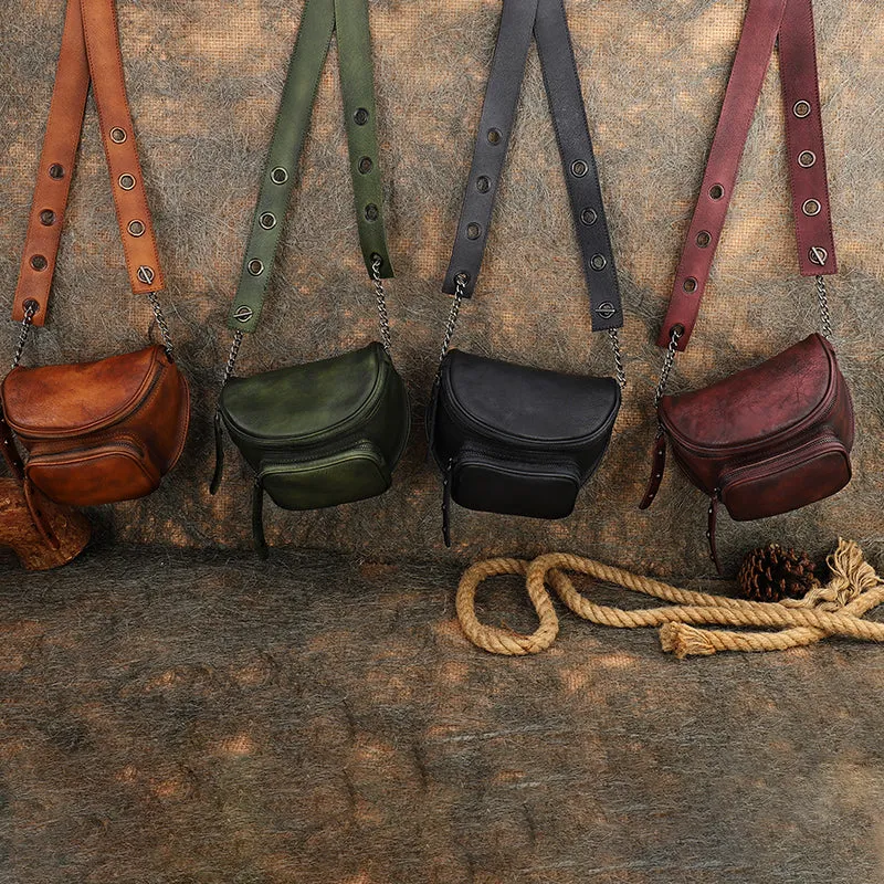 Vintage Coffee Leather Womens Saddle Shoulder Bag Saddle Crossbody Purse for Women