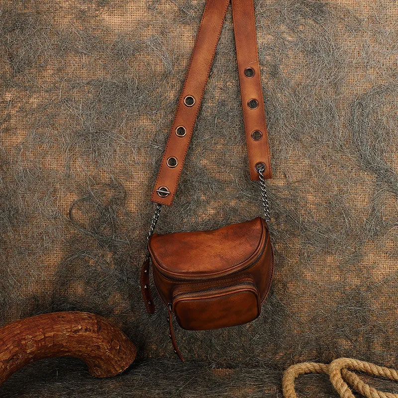 Vintage Coffee Leather Womens Saddle Shoulder Bag Saddle Crossbody Purse for Women