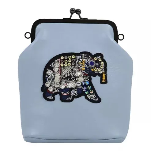 Vintage Elephant Embroidered Sling Bag (Blue)