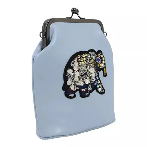 Vintage Elephant Embroidered Sling Bag (Blue)