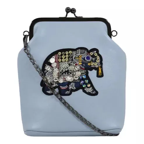 Vintage Elephant Embroidered Sling Bag (Blue)