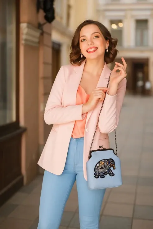 Vintage Elephant Embroidered Sling Bag (Blue)