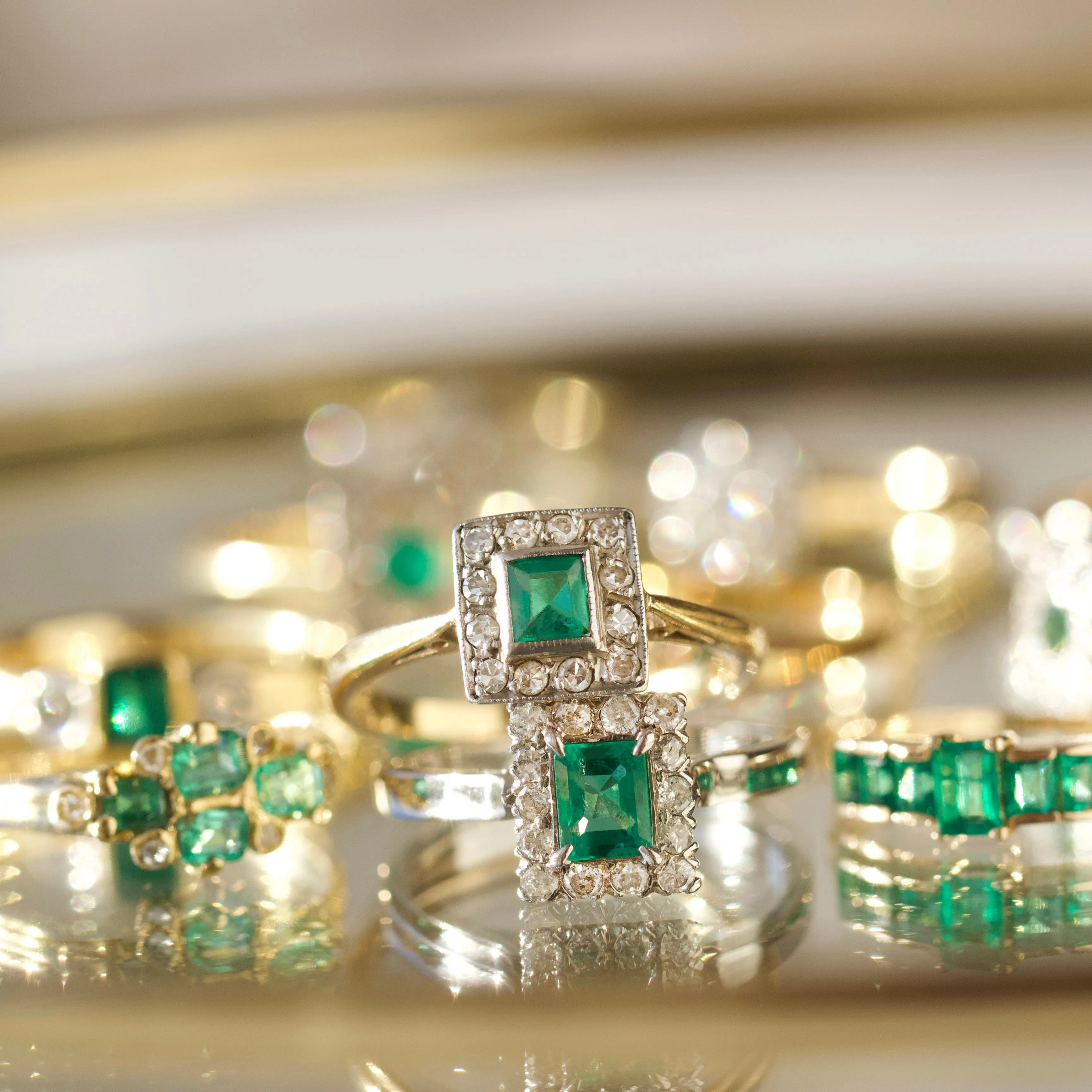Vintage Emerald and Diamond 18k White Gold Ring - UK Size O