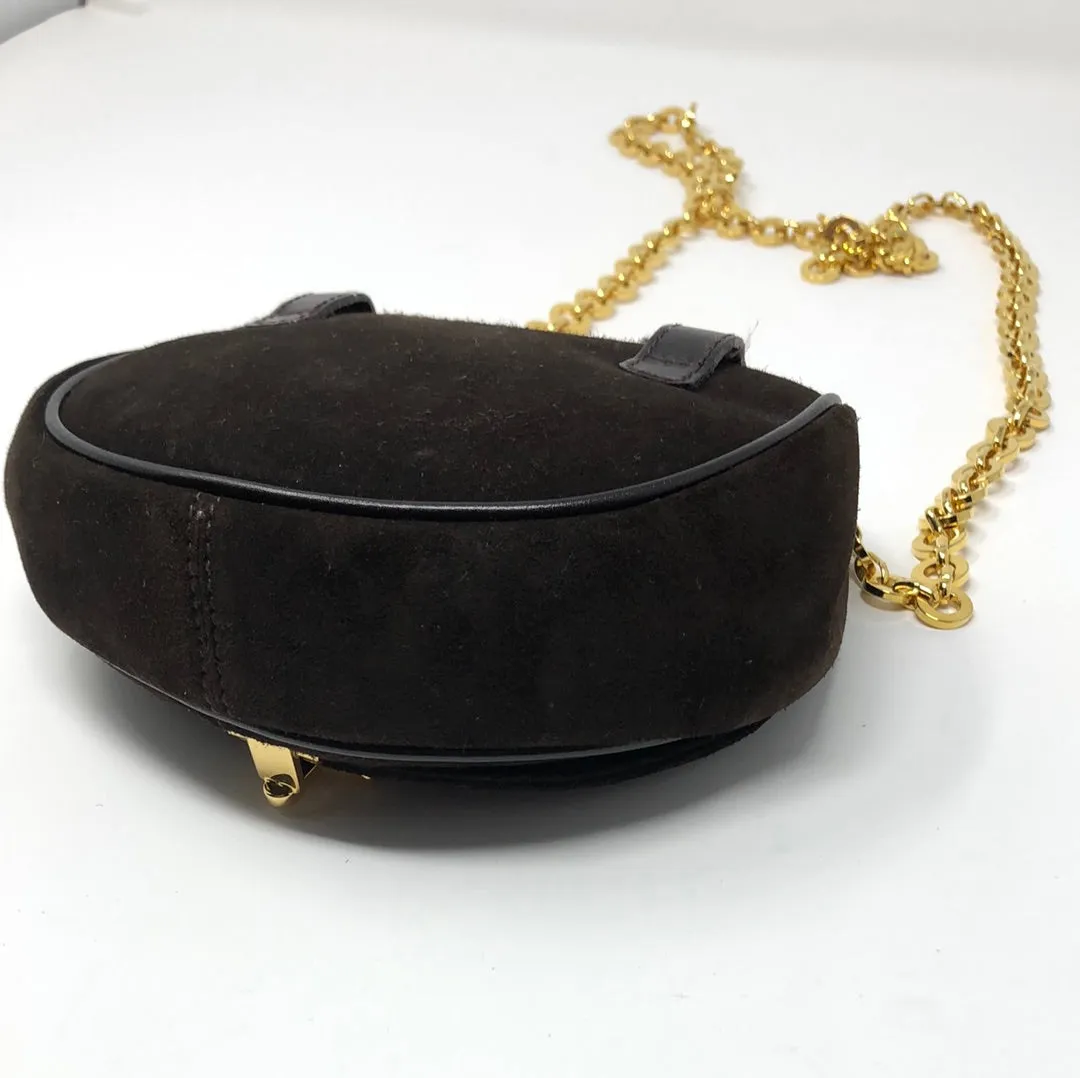 Vintage: Ferragamo Brown Suede Flap Mini Bag with Gold Hardware