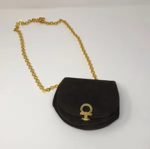 Vintage: Ferragamo Brown Suede Flap Mini Bag with Gold Hardware