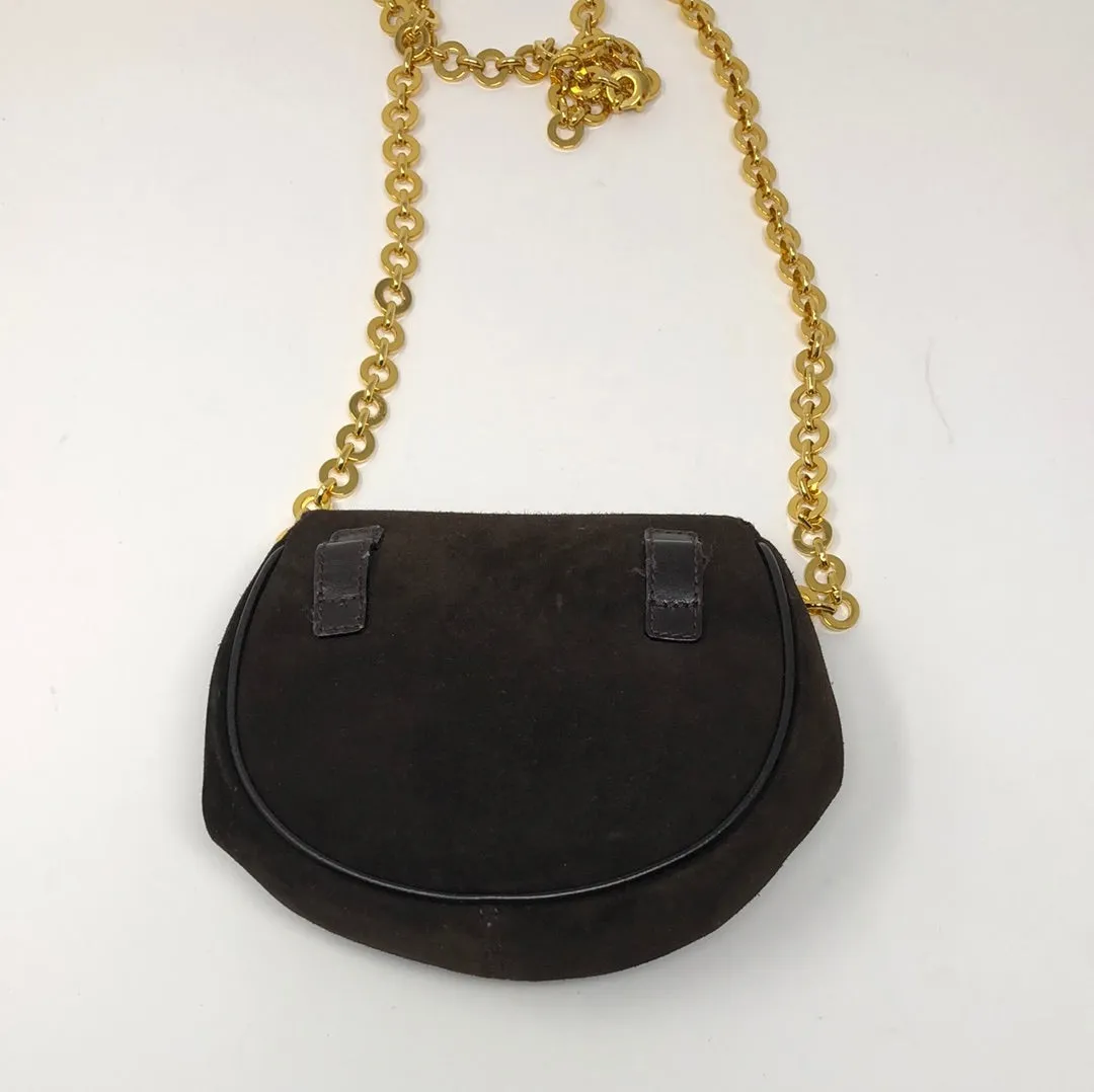 Vintage: Ferragamo Brown Suede Flap Mini Bag with Gold Hardware