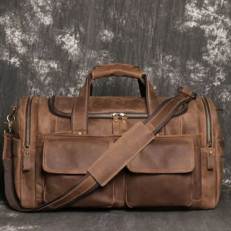 Vintage Genuine Leather Travel Bag Crazy Horse Weekend Luggage
