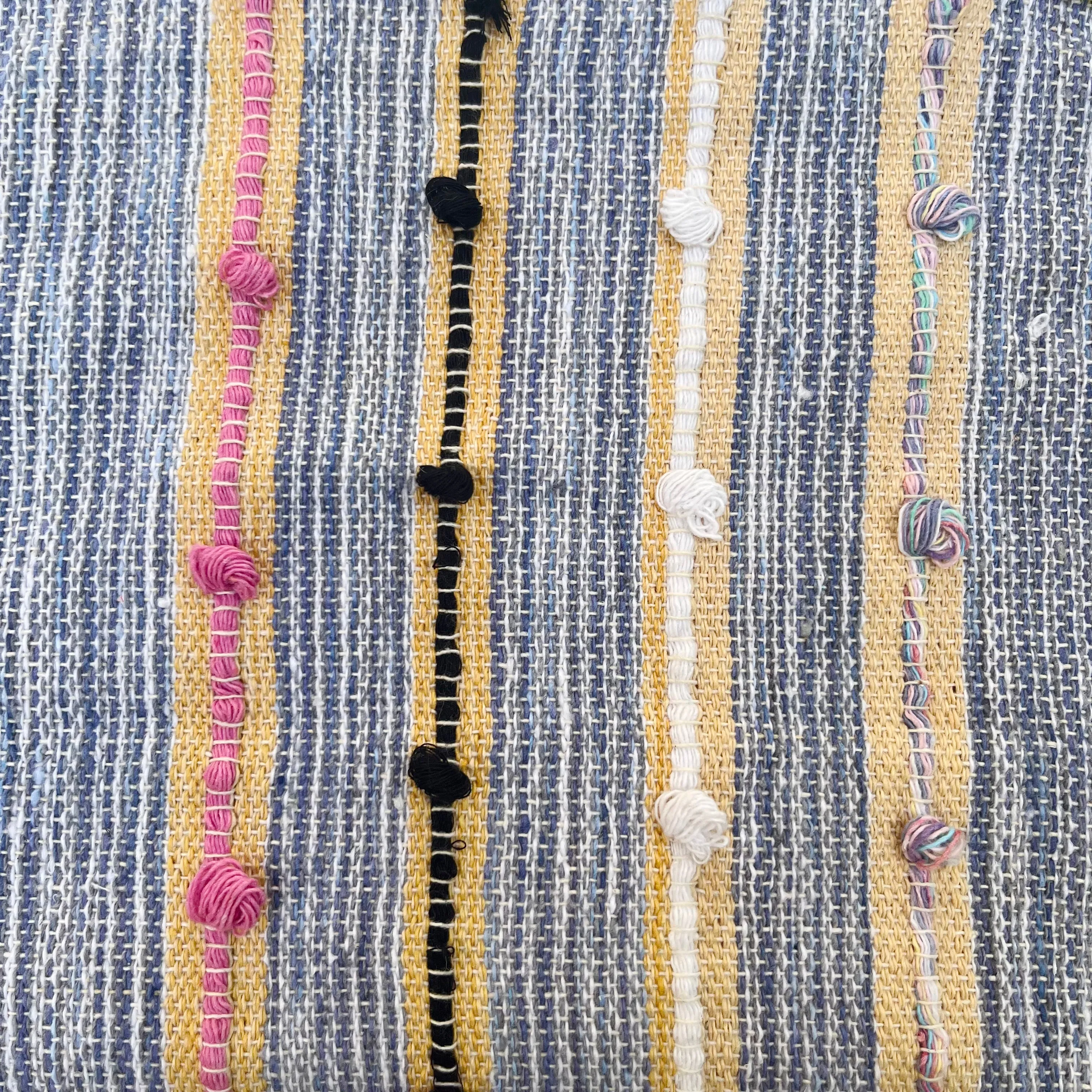 Vintage IKEA bag - blue striped bobbles and cars with pink fur lining